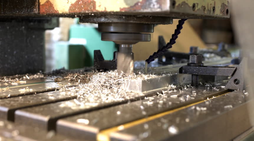 Machine drill work with metal close up