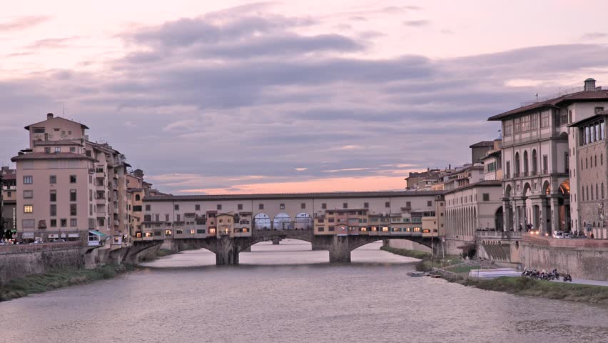 Ponte Vecchio of Florence at sunset time lapse