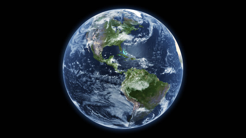 Spinning planet Earth - isolated black bg 