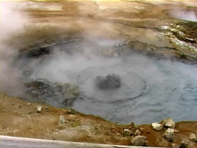 Wide angle view of Boiling Mud at Krisuvik hot springs, Iceland.