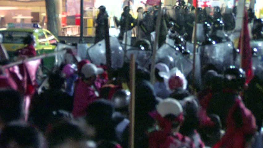 BANGKOK, THAILAND - APRIL 10: Protesters clash with soldiers in Bangkok, Thailand on April 10, 2010.