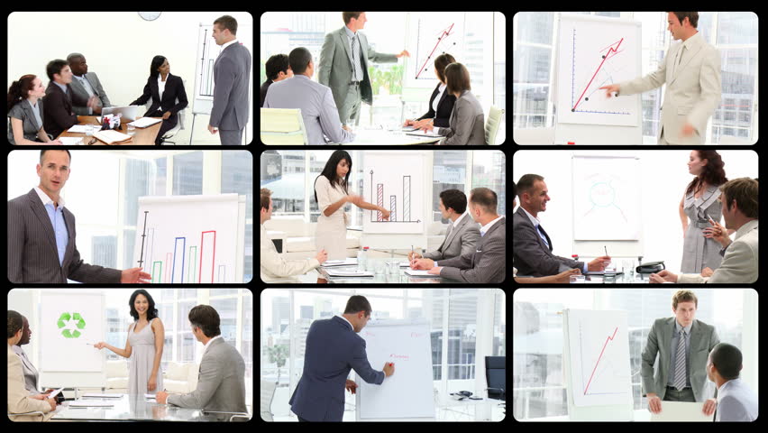 Montage of managers doing presentations in HD 