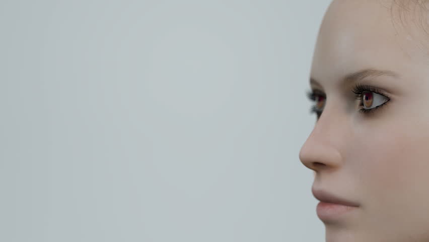 woman profile with neutral expression close up CGI with space on left hand side and matte for easy compositing into your own scenes