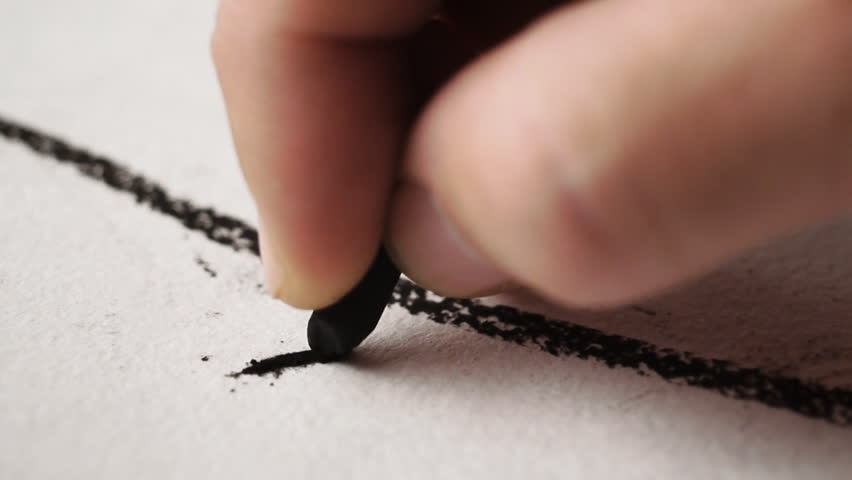 Charcoal sketching. Sequence of macro shots.