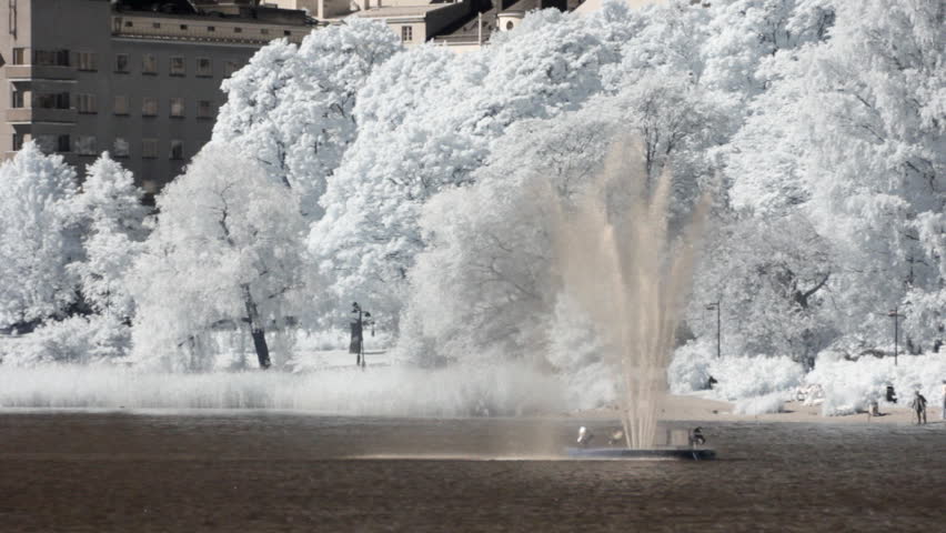 Infrared Finland: fountain near Finlandia Hall in Helsinki 1 
