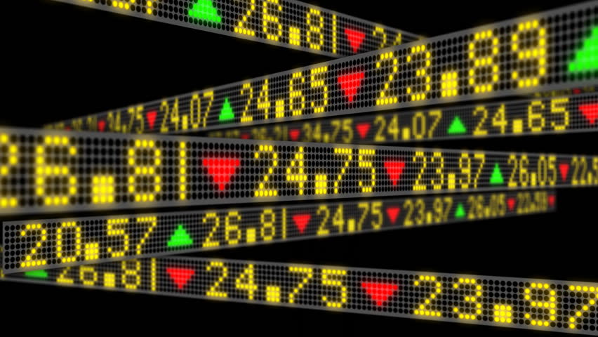 Stock Market Tickers Sliding On A Curved Path At Various Speeds, With 