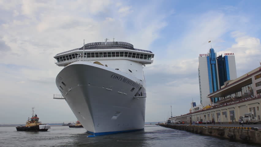 ODESSA - JUNE 1: (TIME-LAPSE) Luxury cruise ship "Costa Mediterranea" leaving sea port on June 1, 2010 in Odessa, Ukraine. Odessa port is one of the largest ports located on the Black Sea coast.