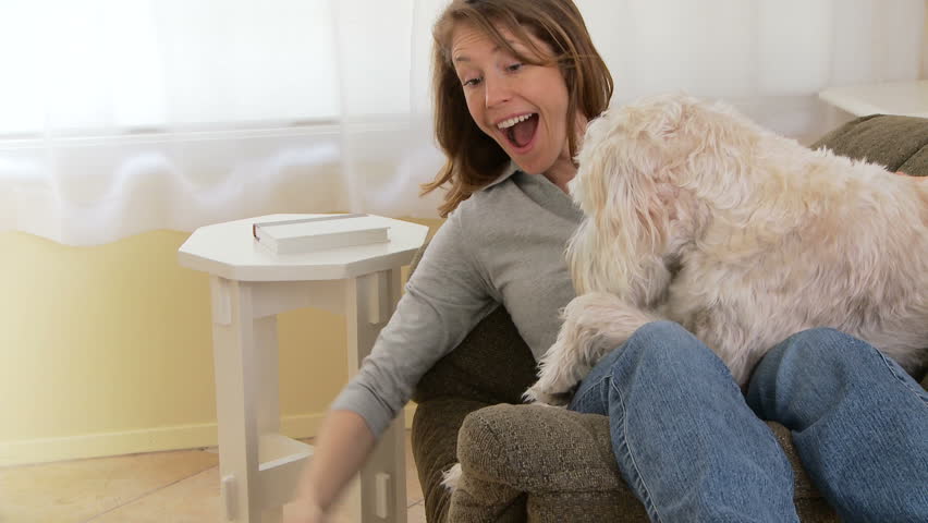 Young woman playing with dogs