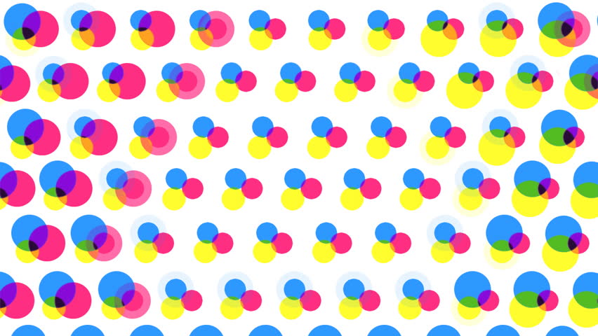 Primary colors. Abstract transitions made of primary colors in a printer style pattern.  HD 1280x720, 25fps. Software used Mirage (TVPaint)