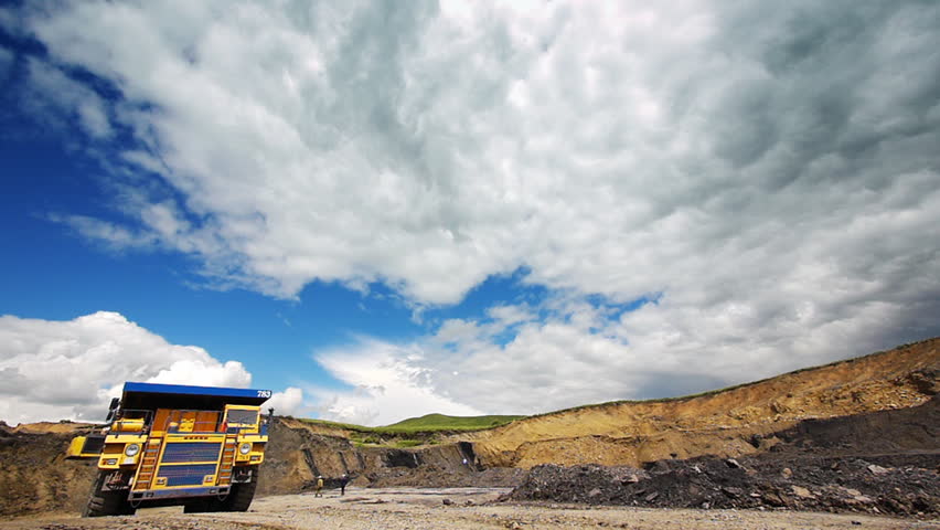 Off-road dump truck in the open pit mine