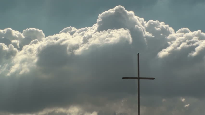 Time lapse, Ethereal clouds billow around church cross.  1920x1080