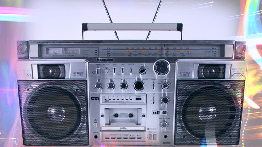 stop-motion of a fantastic looking retro ghetto blaster coming alive
