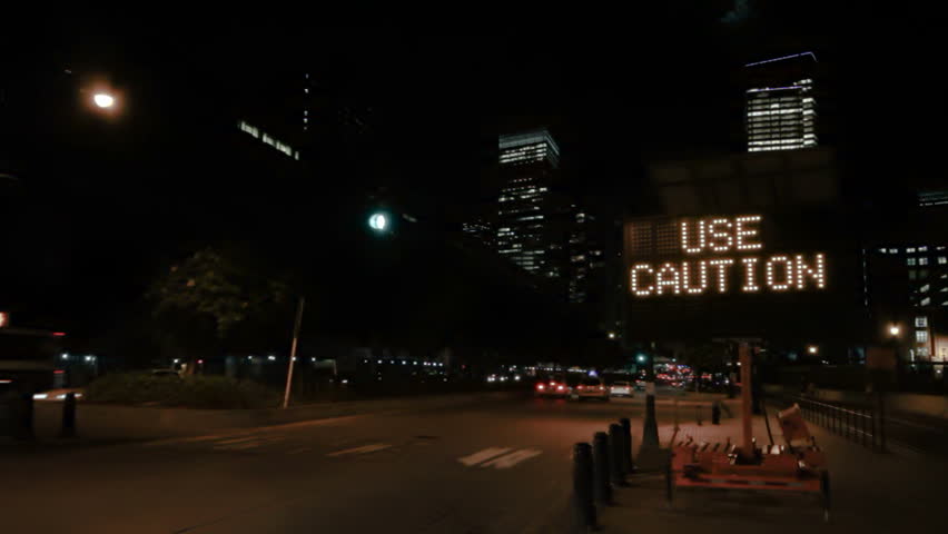 Digital traffic sign Lane Shift Ahead, New York City