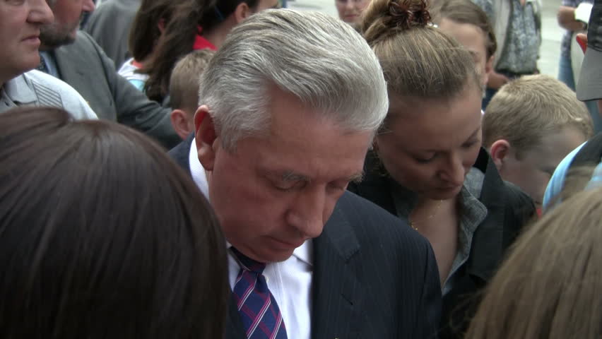 WROCLAW, POLAND - JUNE 02: Andrzej Leper (4th R) Polish former prime minister meets people before elections to the EU parliament, June 02, 2009 in Wroclaw, Poland 