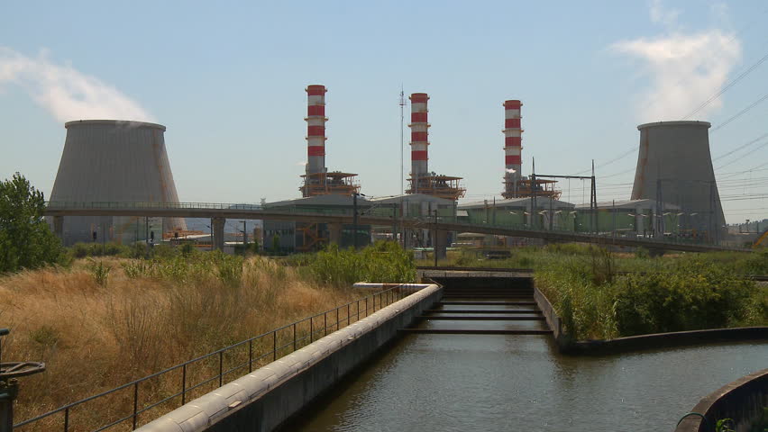 Coal fired power plant smokestacks