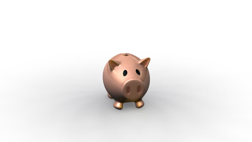 3d rendered film of a cartoon piggybank with gold coins filling it. Savings, money making, finance concept. 