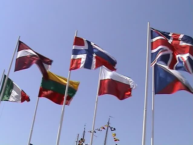 Flags of some countries waving to the wind