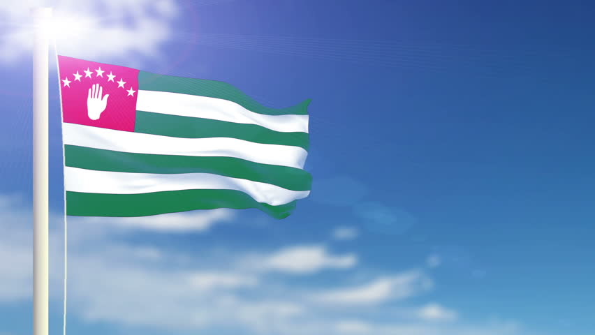Abkhazia Flag slowly waving in the wind. Silk material. Blue sky. Seamless, 8 seconds long loop.