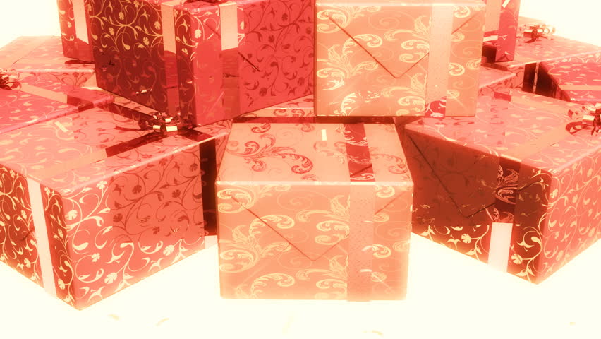 3D rendering of elegant gift boxes which wrapped in pink and gold with white background. 