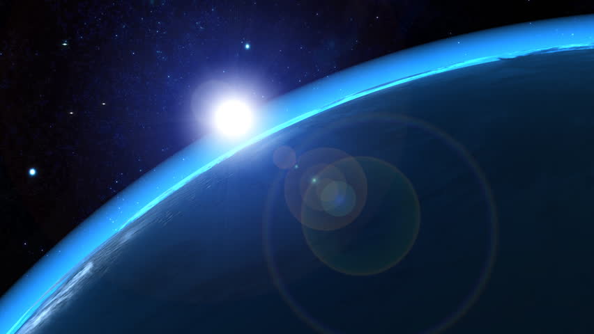 Fantasy sunrise. High quality textures. With shiny lighting effects, flare, stars, clouds and atmosphere.