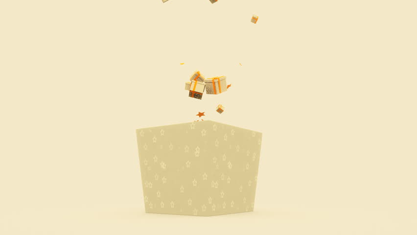 Computer rendered gift boxes come out from a big box, suitable for surprise element. 