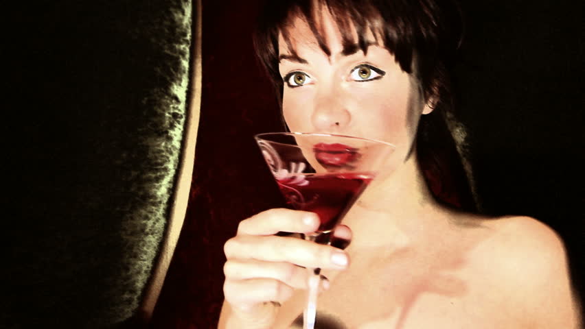 beautiful classic pinup girl in a VIP club drinking a cocktail