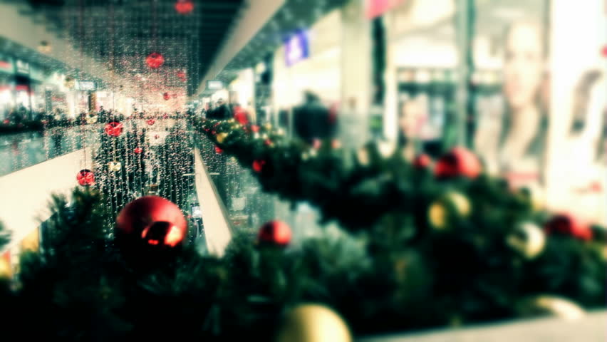 Christmas decorated shop with two floors and buyers