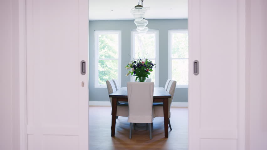 Sliding Doors Opening Onto Furnished Stock Footage Video 100