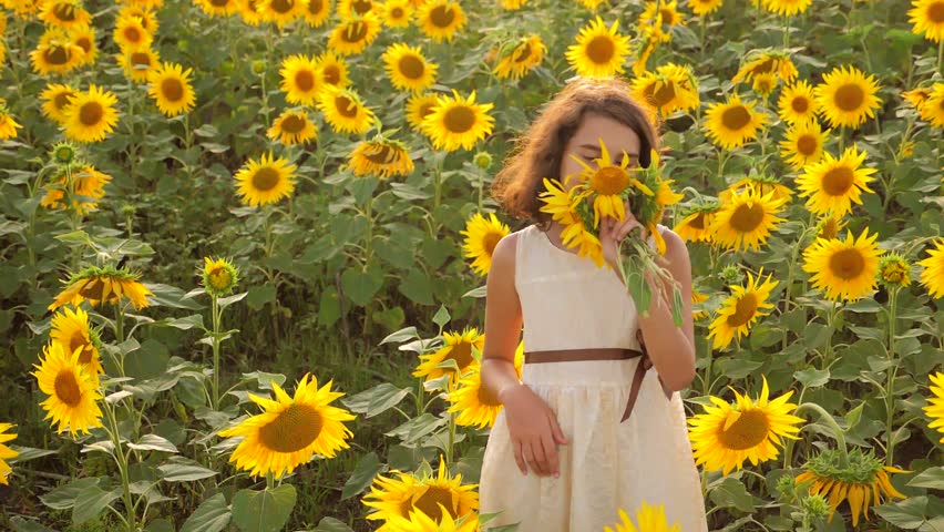 girl-in-sunflower-dress-and-sunflower-field image - Free stock photo ...