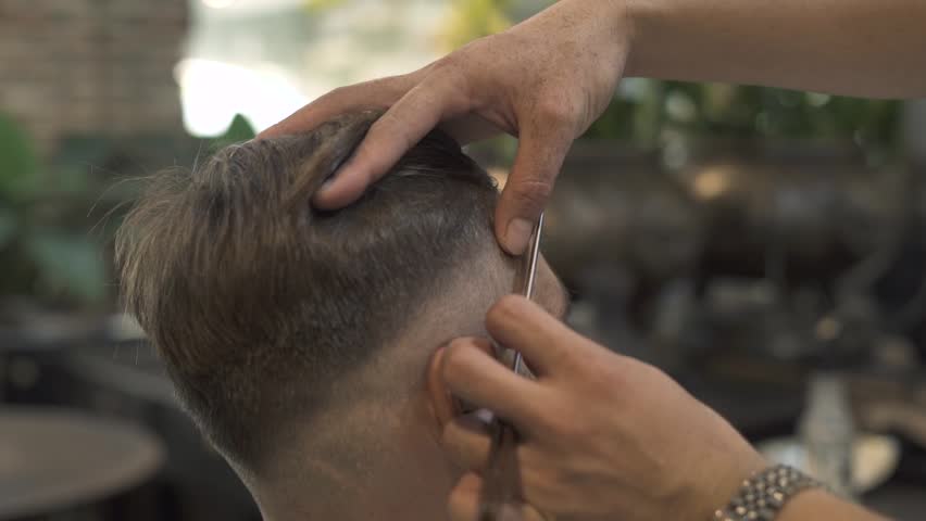 Barber Shaving Face With Straight Stock Footage Video 100