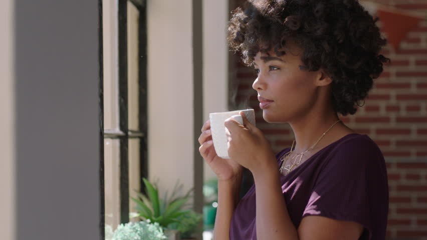 Beautiful Woman Drinking Coffee At Stockvideos Filmmaterial