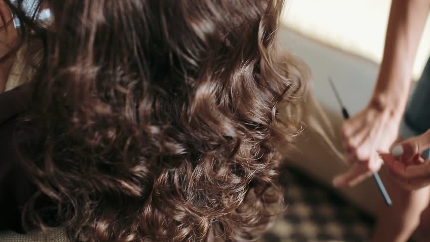 Morning Bride Hair Stylist Working Stock Footage Video 100