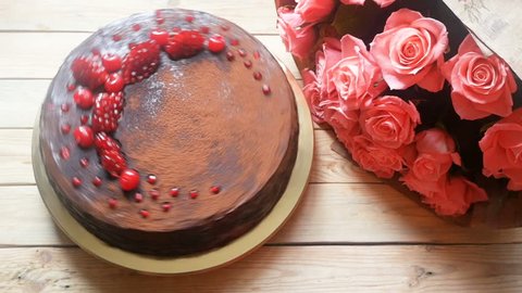 Big Chocolate Cake And Beautiful Stock Footage Video 100 Royalty