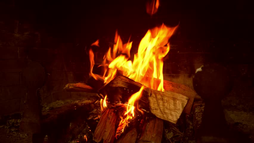 4k Fire Burning In The Fireplace During The Holiday Season Dry Wood