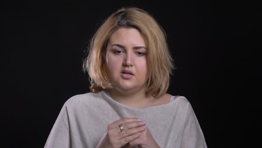 Blonde Short Haired Overweight Businesswoman Suffering Stock