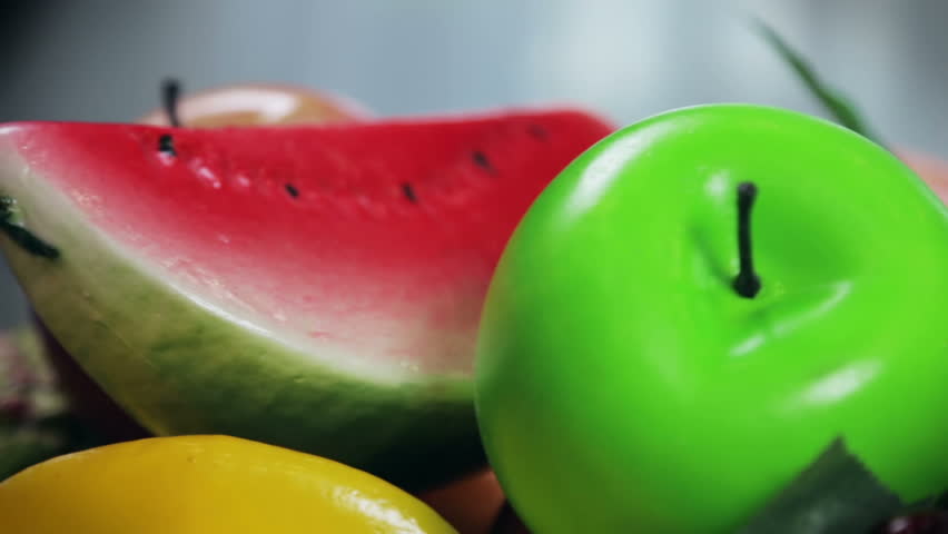 Plastic Replicas Of Various Fruits Stock Footage Video 100