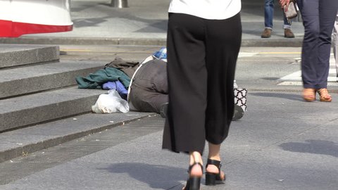 Toronto, Ontario, Canada April 2019 Homeless Person the Streets Of Wealthy Financial District