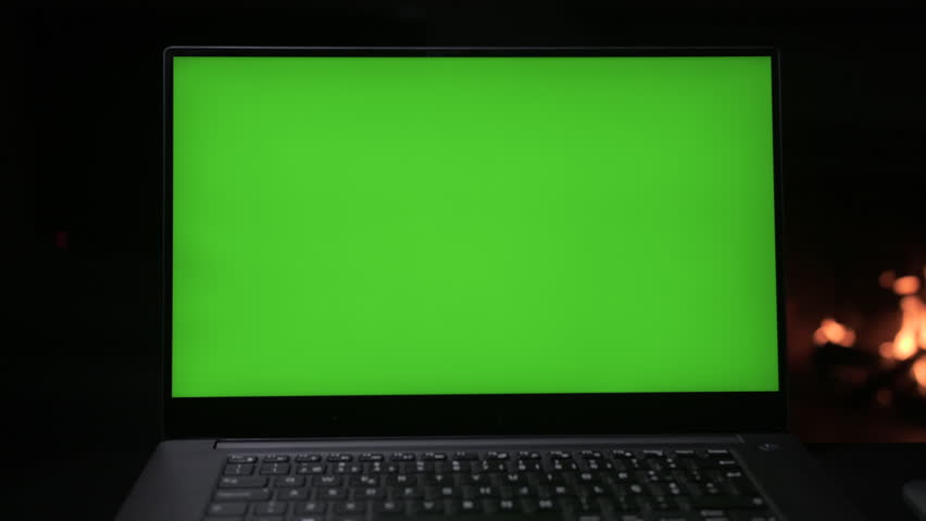 Laptop Green Screen With Fireplace Stock Footage Video 100