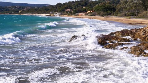 Wind Storm And Waves Crashing On Reefs Next To Gigaro Beach Cap Lardier La Croix Valmer France