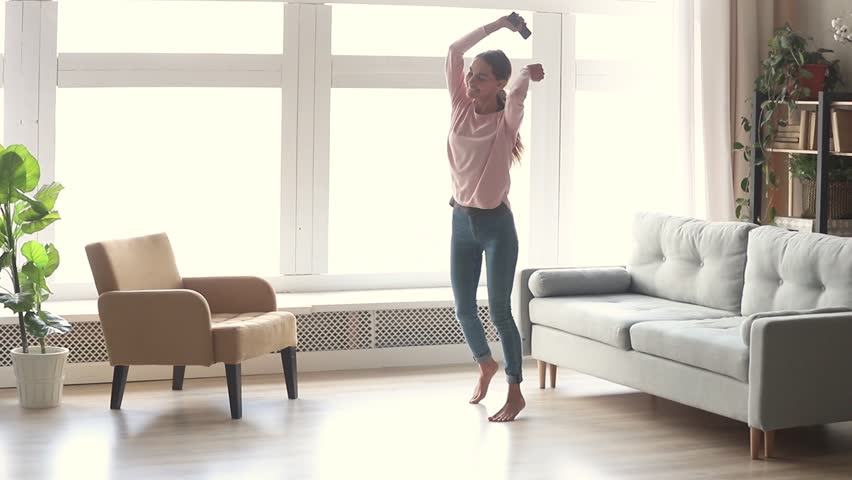 Happy Carefree Young Woman Dancing Stock Footage Video 100