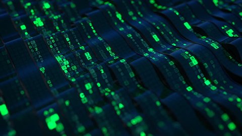 Green Hex Digital Data Code On Flexible Screen Futuristic Information Technologies Or Computer Science Concept Seamless Loop 3d Render Animation With Dof
