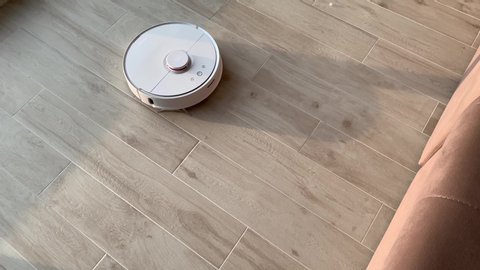 Smart Home Robot Vacuum Cleaner Stock Footage Video 100 Royalty