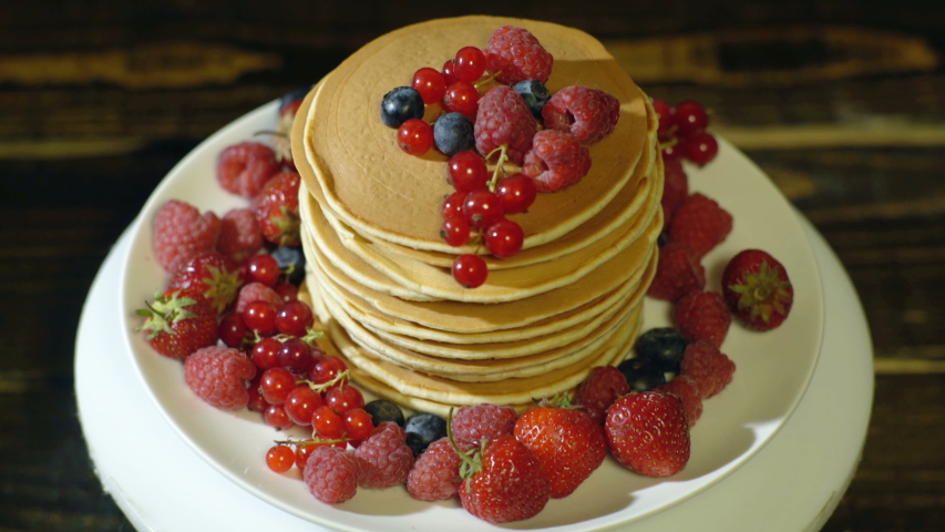 Pancakes with Raspberries breakfast image - Free stock photo - Public ...