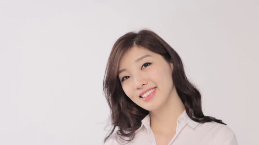 A Cute Young Girl Do Happy Facial Expression On White Background Young Girl With One 