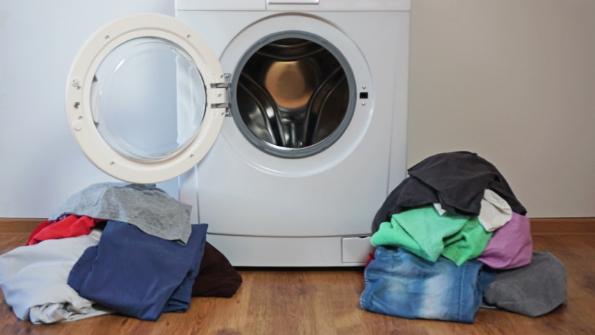 Laundry Washing Machine Washes Colored Stock Footage Video