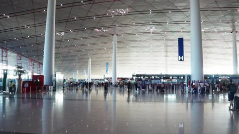 Beijing China July 2019 Beijing Capital International Airport Architecture And Passengers Beijing Capital International Airport Is The Main Airpor And One Of The Biggest Airports In The World