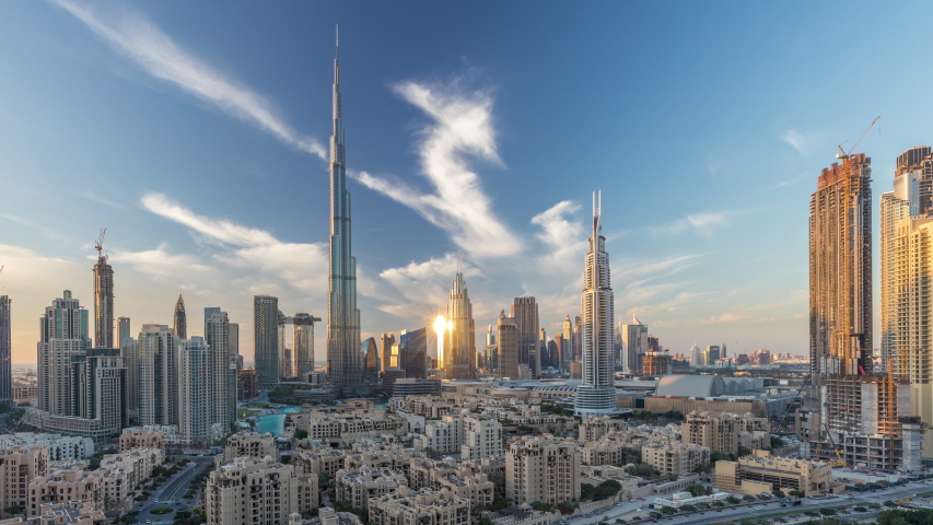 Night lights and skyline in Dubai, United Arab Emirates, UAE image ...