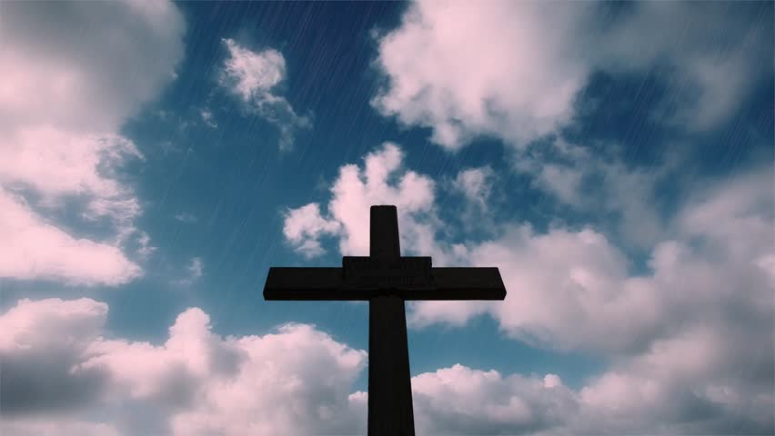 Old Wooden Cross On Beautiful Heaven Background Stock Footage Video