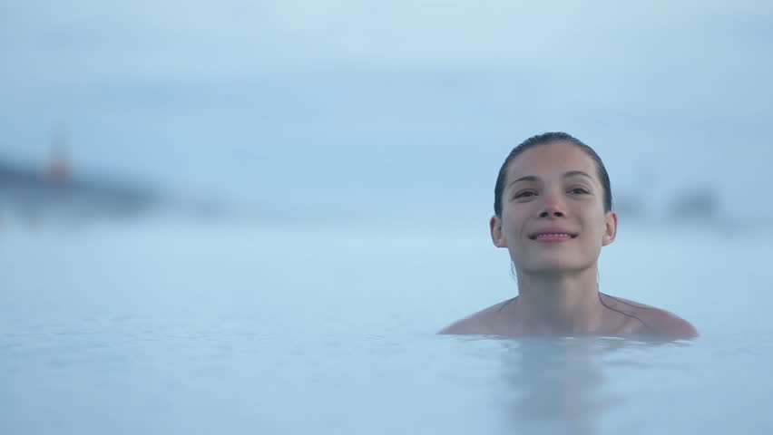 Hot Spring Pool - Woman Relaxing In Geothermal Spa On Iceland. Girl ...