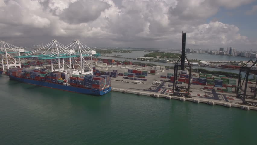 MIAMI, FL - SEPTEMBER 2: Aerial Panoramic Video Of The Maritime Port Of ...